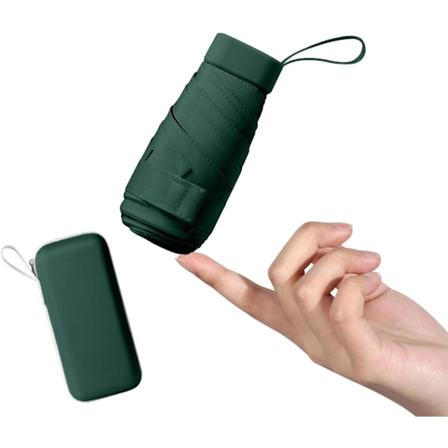 Miniparaply UPF50+ suojalla, kevyt ja kompakti paraply naisille ja lapsille, kannettava UV-paraply s ilytyslaatikolla, k silaukku-kokoinen ForestGreen