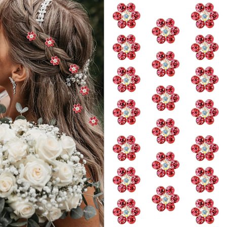 20 stk. Mini Rhinestone Blomst Hårklemmer Søde Røde Hårnåle Små Dekorative Hårklemmer Bryllup Hårspænder Brude Hårtilbehør til Piger Kvinder