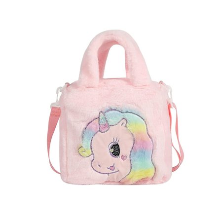 Søt enhjørning skulder veske håndveske fuzzy tote for jenter