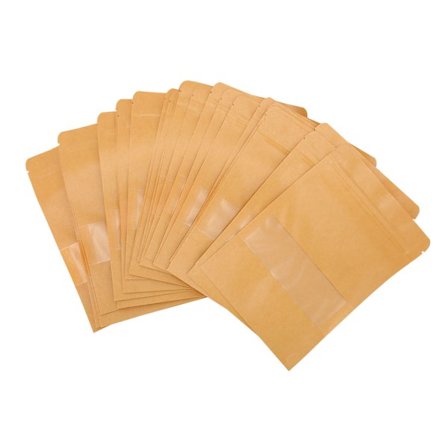 100 stk Stand Up Pouch Kraftpapirpose 5,5x7,9 tommer Glidelås Vanntett med Matt Vindu Gjenlukkbar Pose for Nøtter Kjeks