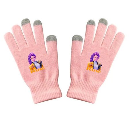 K-pop Witcher Piger Trykte Strikkede Handsker, Varme Udendørshandsker, Vinter Trykte Strikkede Handsker, Julegave, Pink Stil - 01