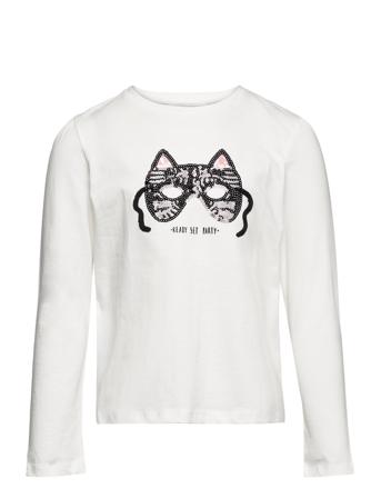 Long-Sleeved T-Shirt With Sequins Langærmet T-shirt Hvid Mango