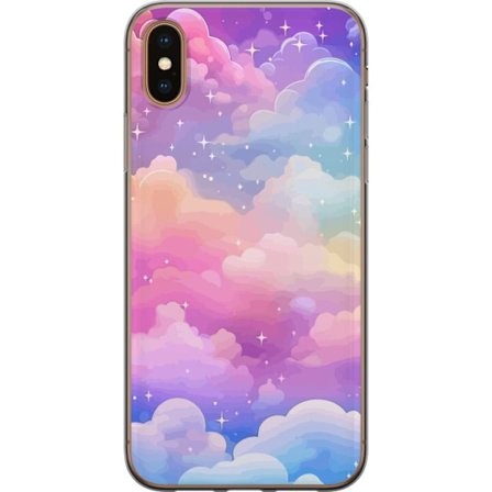 Kompatibelt Mobildeksel til Apple iPhone XS Søt enhjørning med regnbuefarget hår mot en stjernebelagt pastellbakgrunn i kawaii-stil