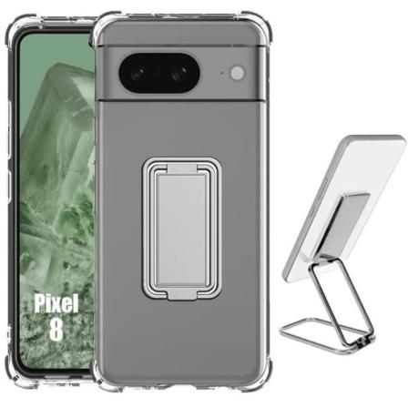 Etui til Google Pixel 8 - Ultraslank stødsikker silikone med justerbar sølvmetalfod