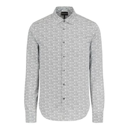 Emporio Armani, French neck shirt with comprehensive micro -registered print Szary, Mężczyzna, Rozmiar: L