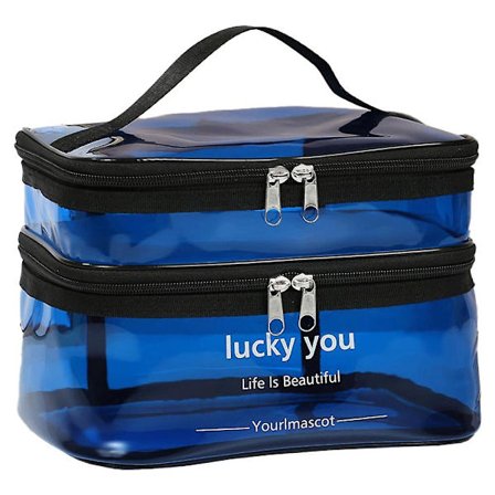 Kosmetikkveske med dobbelt lag, bærbar, multifunksjonell oppbevaring, vaske-kosmetikkveske, laget av PU