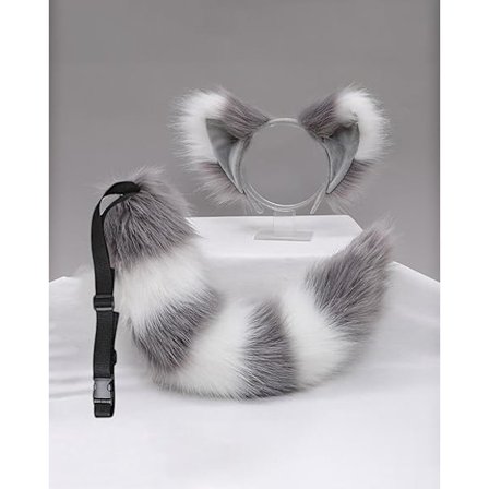 Falsk Pels Hale Øre Sæt - Pels Ulv Ræv Vaskebjørn Egern Dyreører Pandebånd Hale Kostume, Halloween Cosplay Rekvisitter