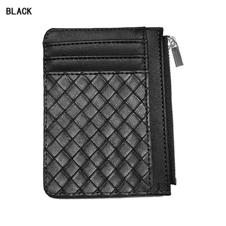 Mode PU Läder Vävd Dragkedja Plånböcker Kort Tunna Casual Card Brun