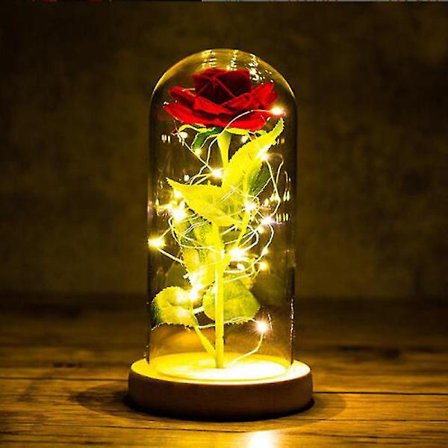 Kunstige Blomster Roser - Skønhed Og Udyret Rose I Glaskuppel