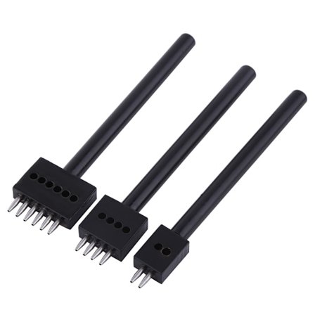 3 stk. Læderhåndværk Pricking Stitching Chisel Hulstans Leath Tool (2+4+6 huller, pitch 5mm)