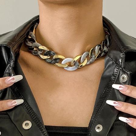 Vintage Akryl Metall Nyckelben Kedja Halsband Kubansk Länk Kedja Statement Choker Halsband Smycken Tillbehör Smycken (svart) Style 1