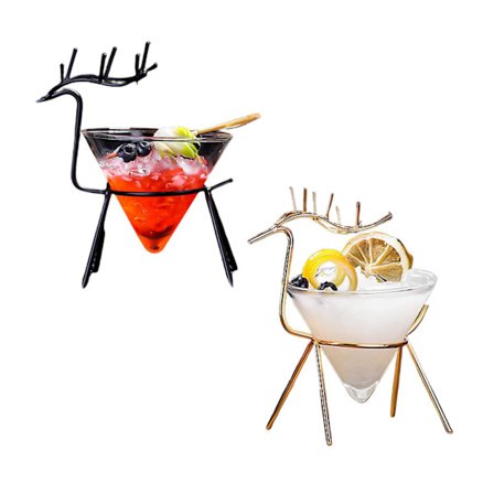 Martini-glas uden stilk, sæt med 2 cocktailglas med hjorteformet holder, Martini-glas gavesæt til Margarita, Cosmopolitan, Manhattan-cocktails