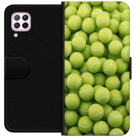 Kompatibel Tegnebogsetui til Huawei Huawei P40 lite Mønster af grønne tennisbolde i høj detalje, sporty motiv med gentagende tekstur og stærke far