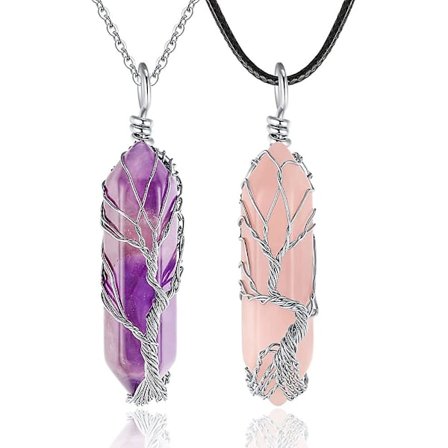 Ametyst- og kvartshalskjeder for Lmell-kvinner, tre av tråd