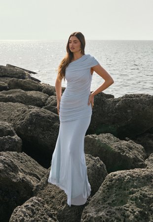 Bubbleroom Occasion - Off Shoulder Mesh Gown - Light blue