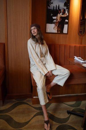 NA-KD Pantalon fuselé en lin à taille mi-haute - Pantalons en lin - Beige - EU 32