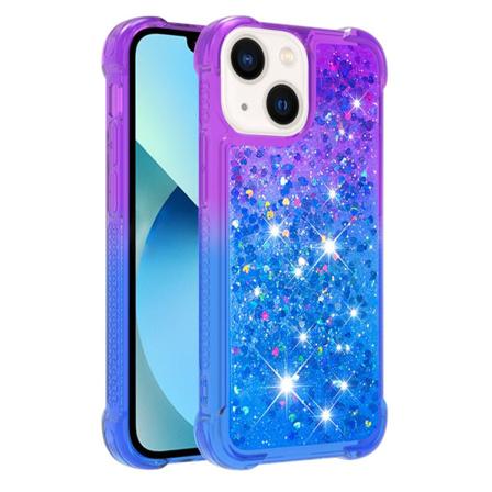 SKALO iPhone 15 Kvicksand Glitter Hjerter TPU Cover - Lilla-Blå Multicolor