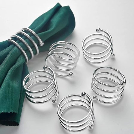 Sølv Servietringe, Spiral Runde Servietholdere 6 stk. - sølv