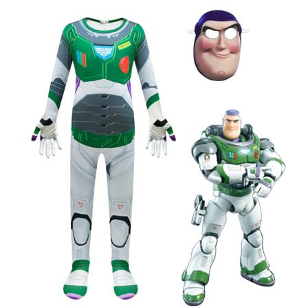 Buzz Lightyear Cosplay Kostym Jumpsuit Maskeraddräkt med Mask 140cm