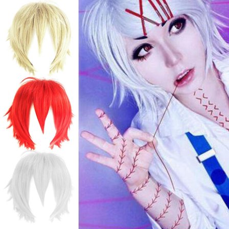 Lyhyt anime-cosplay-peruukki miehille, säädettävä, korkean lämpötilan kuitu, sopii juhliin