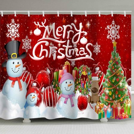 Julklappsduschdraperi Rensa & Tomte 180 x 180 cm Badgardin Polyestertyg Anti-Mögel Vattentät