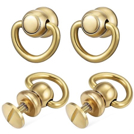 4 st D-ringfästen i elegant design för olika plånboks- och väskapplikationer, tillverkade av mässing för enkel fastsättning