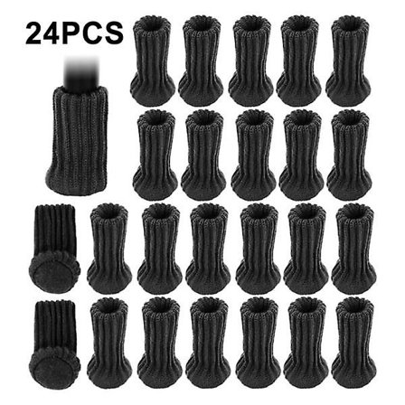 24 stk. strikkede stolebenssokker til møbler, bordfødder, ben, sort