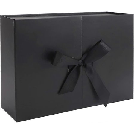 Luksus Gaveæske med Bånd, Sammenfoldelig Gaveæske i Karton til Gaver med Låg 26,5x19x8cm Sort