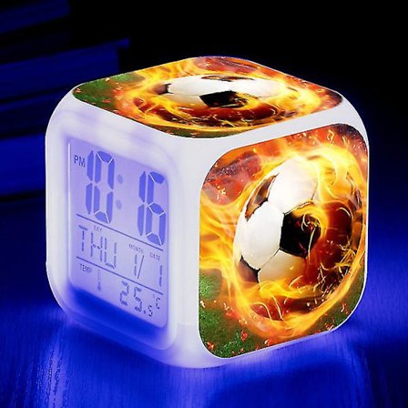 Fotbollsmatch Fotboll Väckarklocka Barnrum Dekorera docka 7 färg Glödande små nattlampor Skrivbordsklockor Presenter till barn