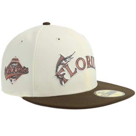 New Era - MLB Beige fitted Caps - Miami Marlins 59FIFTY Chrome/Walnut Fitted @ Hatstore