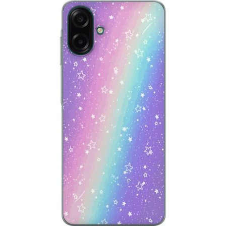 Kompatibel Mobilcover til Samsung Galaxy A07 4G Rainbow-farvet pastelbaggrund med hvide stjerner og glitrende prikker i blød overgang