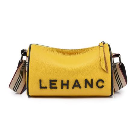 Kvinnor Damhandväska First Layer Cowhide Crossbody Bag Bred axelrem Cylindrisk påse Yellow