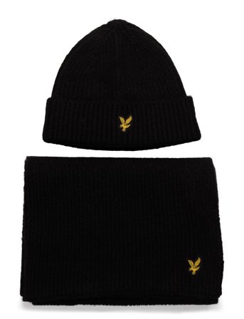 Lyle & Scott Brushed Scarf And Beanie Set - Black - ONE SIZE
