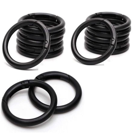 Runda karbinhakar / öppningsbara ringar 15-pack Svart
