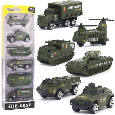 Militære kjøretøy Mini lommestørrelse, pakke med 6