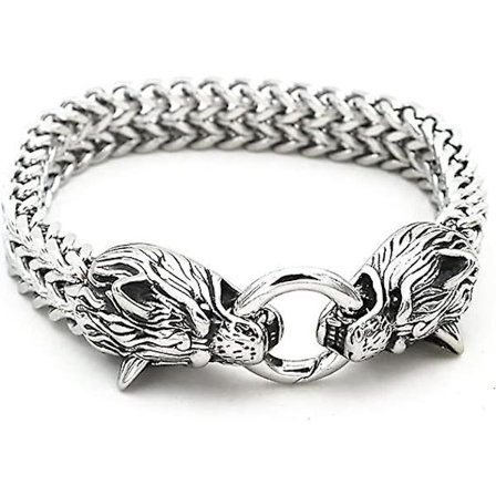 Vikinge Ulvehoved Armbånd til Mænd Rustfrit Stål Kongekæde Nordisk Smykke Biker Amulet Odins Ulvearmbånd