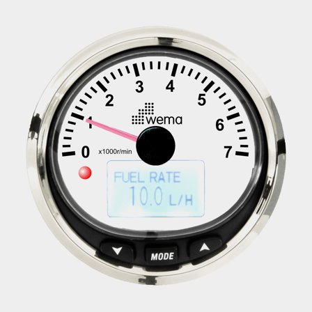 Wema varvräknare 7000 varv NMEA2000 Silverline vit för båtmotorer med digital display och rostfri stålram i marint glas