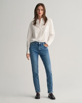 GANT - Slim-fit jeans med superstrecth til dame mid blue broken in