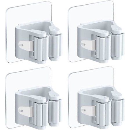 Ny 4-pakning Kostholder, Selvklebende Moppholder, Ingen Boring, Veggmontert Holder for Kjøkken, Bad, Garasje, Hageoppbevaring