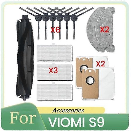 Passer til VIOMI S9 robotstøvsuger 14 stk. tilbehørssæt med hovedbørste sidebørste filter moppeklud støvpose-jc