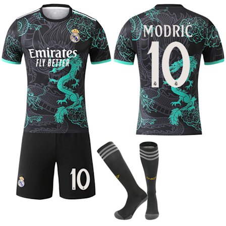25-26 Real Madrid CF Svart Grønn Farge Special Edition NO.10 MODRIC Drakter Sett Barn Voksen Fotballutstyr med Sokker