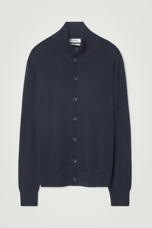 COS Men's Merino Wool Funnel-Neck Cardigan in Navy