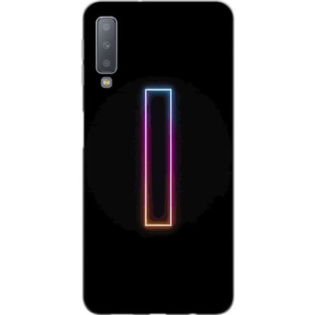Kompatibel Mobilcover til Samsung Samsung Galaxy A7 (2018) Minimalistisk neonbogstav I i regnbuefarver mod mørk baggrund