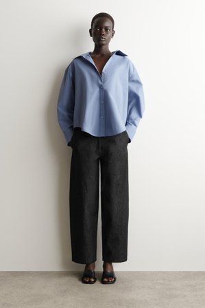 COS Women's Camisa De Algodón Con Cuello Abierto in Azul