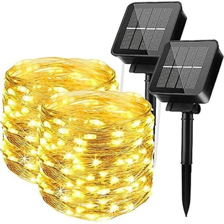 Solcellslingor, 2-pack 100 LED solcellsdrivna ljusslingor Vattentäta koppartrådslampor för trädgårdshem (varmvit)