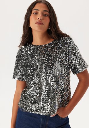 Pieces-Pcserena Sequin Ss O-neck Top-S