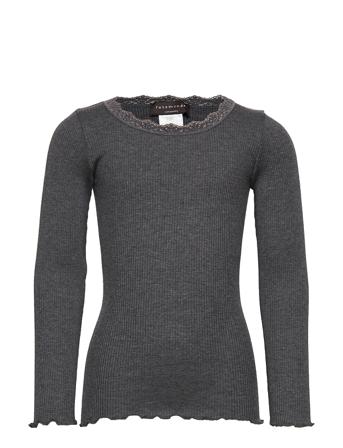 Beatha Silk T-Shirt W/ Lace Tops T-shirts Long-sleeved T-shirts Grey Rosemunde Kids