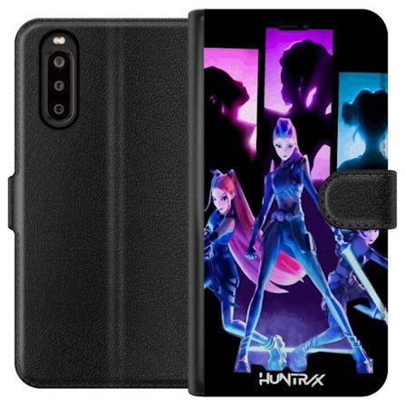 Yhteensopiva Lompakkokotelo Sony Sony Xperia 10 II Tulevaisuutta ennustava tyttöryhmän kuva, jossa on neonvaloja ja voimakkaita värejä sci-fi-este