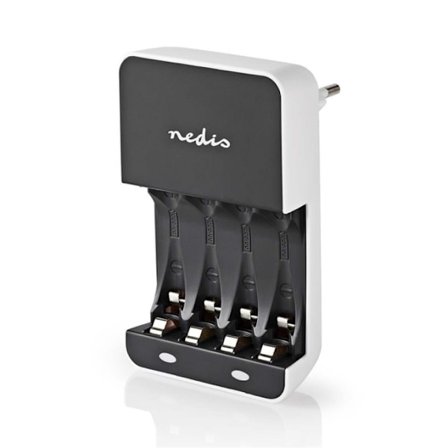 Nedis NiMH batterioplader AA / AAA | 1.2 V DC | Opladning | Euro / Type C (CEE 7/16) | Energi fra batteritype: AA / AAA | Hvid / Sort