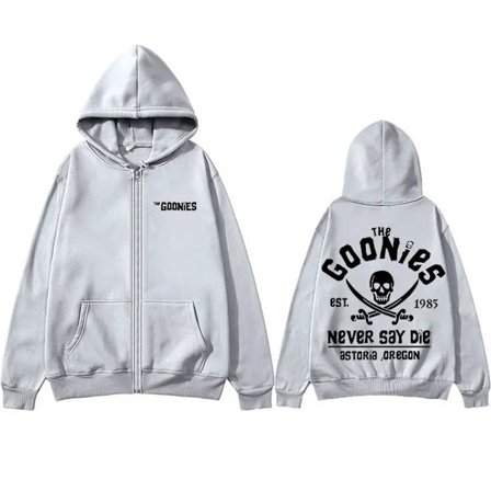 Rolig Film The Goonies Never Say Die Zipper Hoodie Skelett Grafik Zip Up Jacka Män Kvinnor Vintage Oversized Zipper Tröja